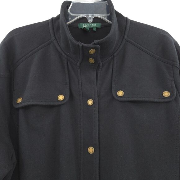 Lauren Ralph Lauren womens black knit shaket jacket Size 2X Field Military brass - Picture 9 of 12